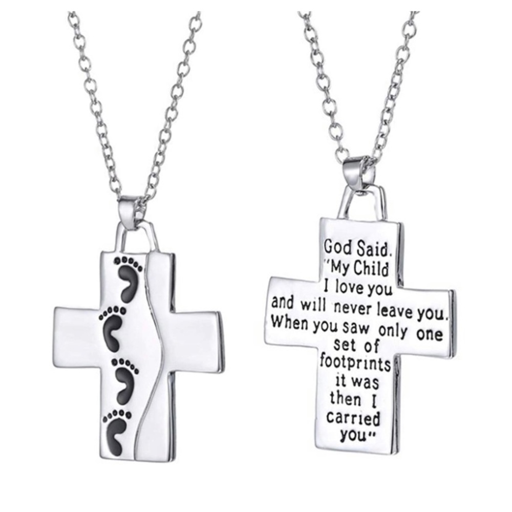 Cross with footprints necklace